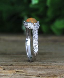 Natural Genuine Opal Leaf Engagement Ring, Fire Opal Leaves Ring - Image 4