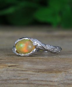 Natural Genuine Opal Leaf Engagement Ring, Fire Opal Leaves Ring - Image 9
