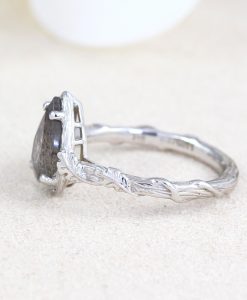 Pear Labradorite Engagement Ring, Leaves Labradorite Solitaire Gemstone Ring - Image 4