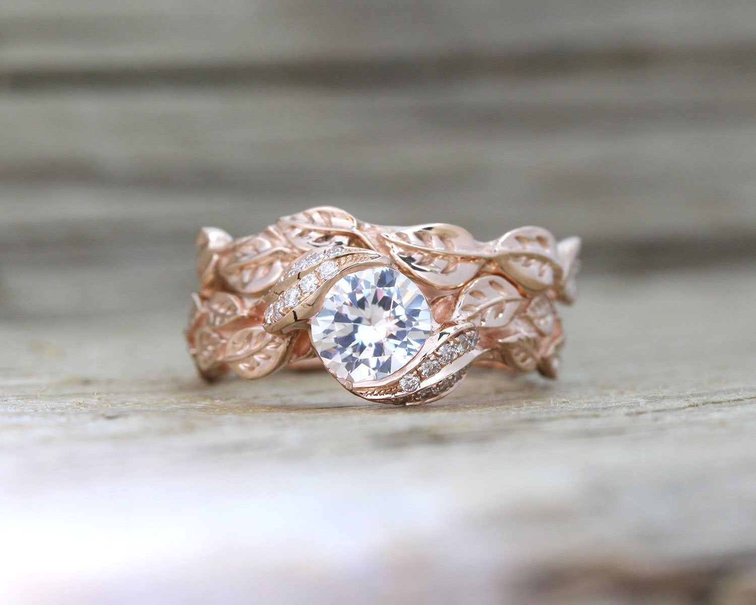 ironie Respectvol eetbaar Rose Gold Engagement Ring, Leaf Ring Wedding Set White Sapphire Nature Vine  Ring | Benati