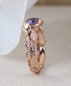 Rose Gold Mystic Topaz Gold Ring, Mystic Topaz Leaf 14k Gold Ring - Image 3
