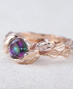 Rose Gold Mystic Topaz Gold Ring, Mystic Topaz Leaf 14k Gold Ring - Image 5