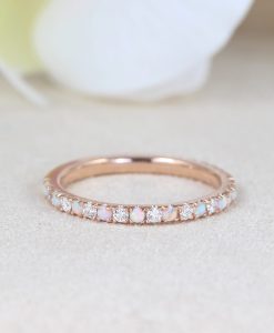 Rose Gold Opal and Diamond Eternity Band, Opal Ring - Image 2