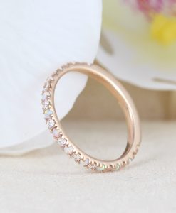 Rose Gold Opal and Diamond Eternity Band, Opal Ring - Image 3