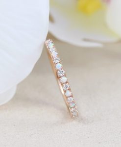 Rose Gold Opal and Diamond Eternity Band, Opal Ring - Image 4