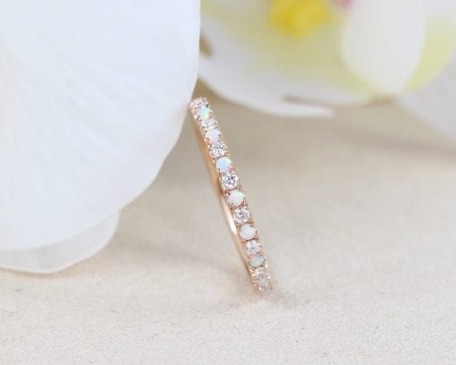 Rose Gold Opal and Diamond Eternity Band, Opal Ring