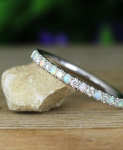 Rose Gold Opal and Diamond Eternity Band, Opal Ring - Image 7