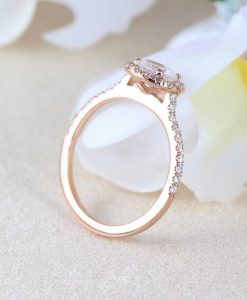 Set Diamond Halo Rainbow Moonstone Engagement Ring, Wedding Ring Set - Image 4