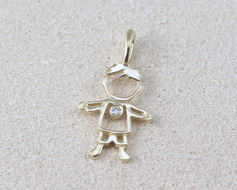 Solid Gold Baby Boy Pendant, Diamond Child Pendant Benati