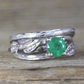 Unique leaves Wedding Ring Set, Bridal Bark Twig Ring Set