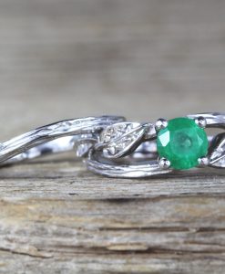 Unique leaves Wedding Ring Set, Bridal Bark Twig Ring Set - Image 3