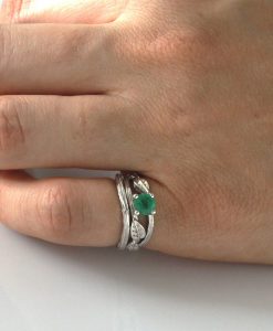 Unique leaves Wedding Ring Set, Bridal Bark Twig Ring Set - Image 4