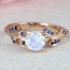 Unique Rainbow Moonstone Leaf Ring, Moonstone 14k 18k Gold Engagement Ring