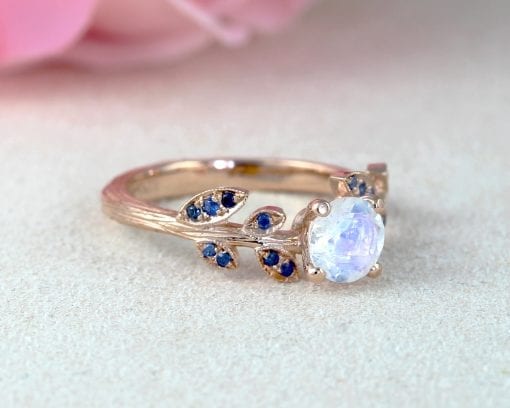 Unique nature inspire rose gold moonstone ring, Natural moonstone engagement Ring