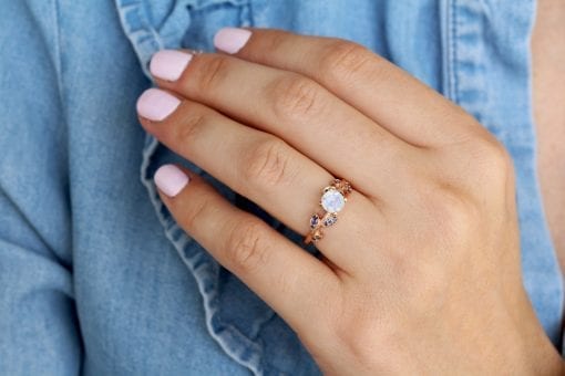 Unique nature inspire rose gold moonstone ring, Natural moonstone engagement Ring