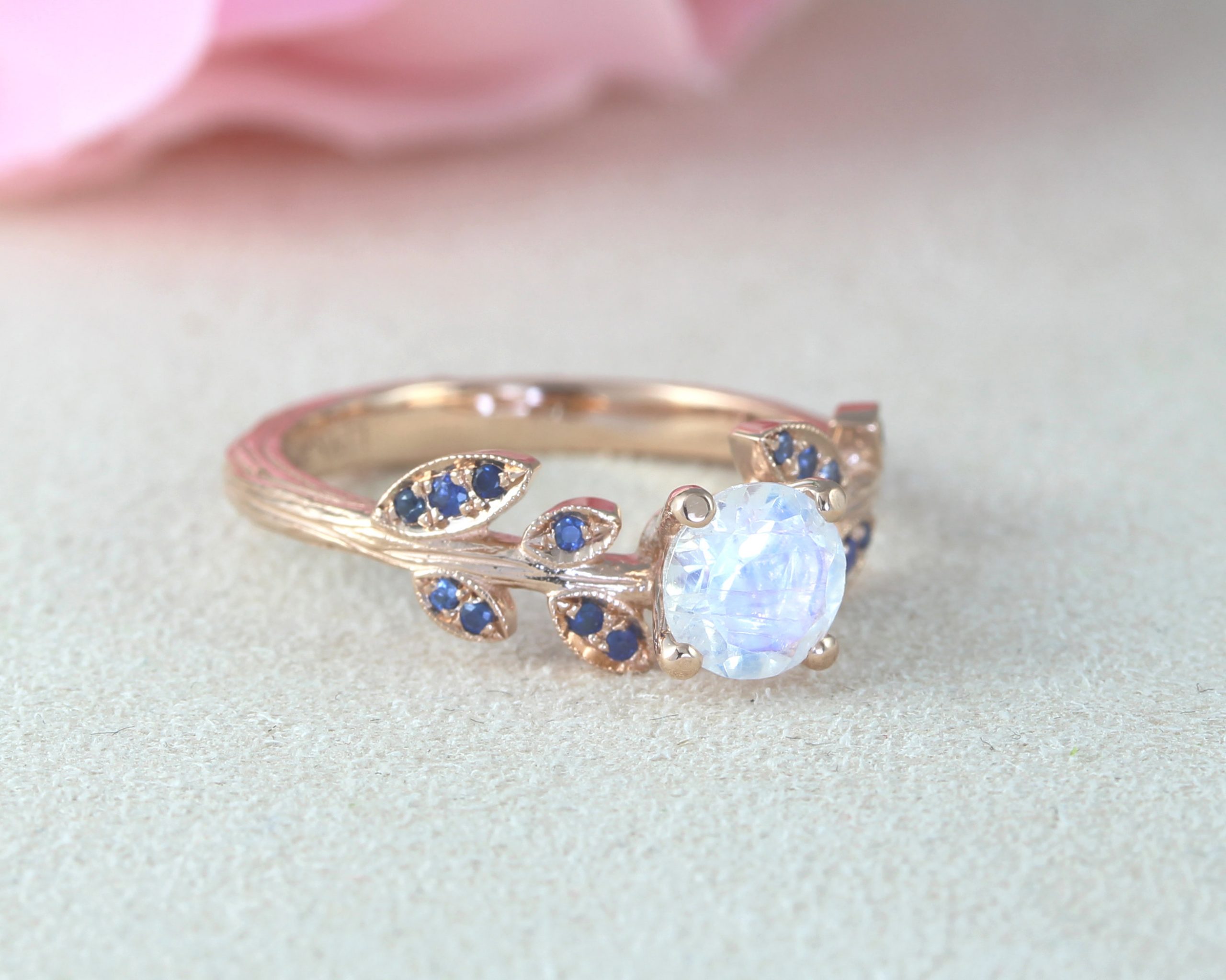 Rose Gold Moonstone Engagement Ring - www.inf-inet.com