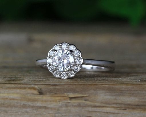 Victorian Halo Diamond Ring .18 Cttw 14k White Gold 585A