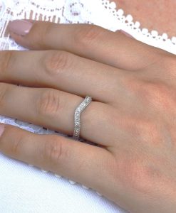 Wedding Band Filigree and Milgrain Curved Ring - Image 8