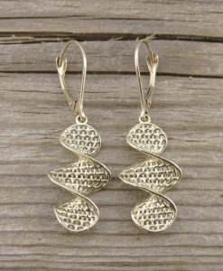 White Gold Drop Lace Earrings, Gold Hanging Earrings - Image 2