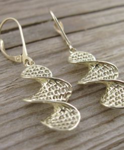 White Gold Drop Lace Earrings, Gold Hanging Earrings - Image 3