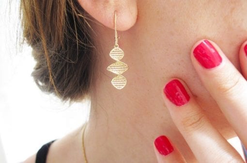 White Gold Drop Lace Earrings, Gold Hanging Earrings