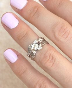White Gold Nature Bridal Set, Rose Gold Diamond Wedding Set - Image 3