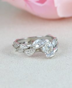 White Gold Nature Bridal Set, Rose Gold Diamond Wedding Set - Image 4