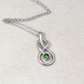 14k Gold Infinity Emerald Knot Necklace, Infinity Pendant White Gold Infinity Pendant