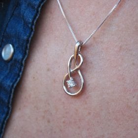 14k Gold Infinity Emerald Knot Necklace, Infinity Pendant White Gold Infinity Pendant