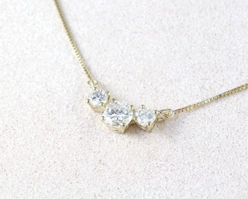 14K Solid Gold Trio Stone Necklace, Three Stone Necklace