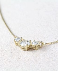 14K Gold Trio Lab Grown Diamond Necklace, Past Present Future Gift - Image 9
