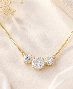 14K Gold Trio Lab Grown Diamond Necklace, Past Present Future Gift - Image 6