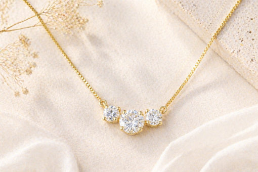 14K Gold Trio Lab Grown Diamond Necklace, Past Present Future Gift