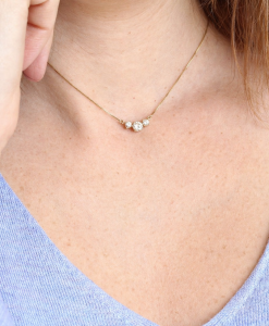 14K Gold Trio Lab Grown Diamond Necklace, Past Present Future Gift - Image 2
