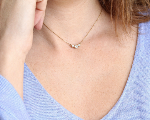 14K Gold Trio Lab Grown Diamond Necklace, Past Present Future Gift