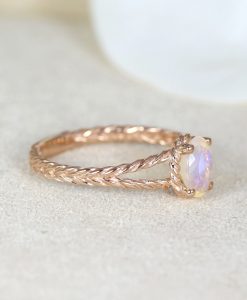 Unique Natural Opal Engagement Ring, Rose Gold Oval Opal Braided Rope Engagement Ring - Image 2
