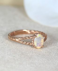 Unique Natural Opal Engagement Ring, Rose Gold Oval Opal Braided Rope Engagement Ring - Image 4