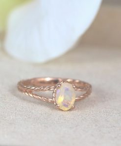 Unique Natural Opal Engagement Ring, Rose Gold Oval Opal Braided Rope Engagement Ring - Image 5