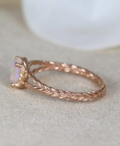 Unique Natural Opal Engagement Ring, Rose Gold Oval Opal Braided Rope Engagement Ring - Image 6