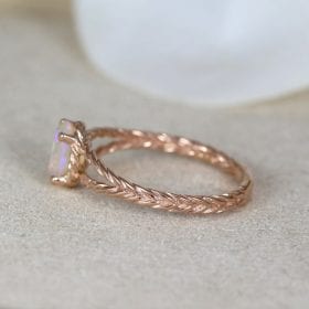 Unique Natural Opal Engagement Ring, Rose Gold Oval Opal Braided Rope Engagement Ring