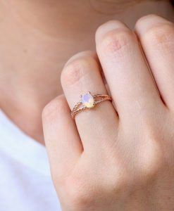 Unique Natural Opal Engagement Ring, Rose Gold Oval Opal Braided Rope Engagement Ring - Image 7