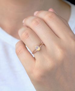 Unique Natural Opal Engagement Ring, Rose Gold Oval Opal Braided Rope Engagement Ring - Image 8