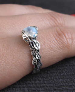 Leaf Ring With Moonstone, White Gold Moonstone Leaf Ring - Image 4