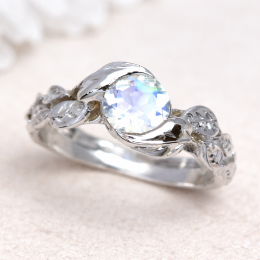 Moonstone Leaf Ring, White Gold Moonstone Leaf Ring moonstone ring