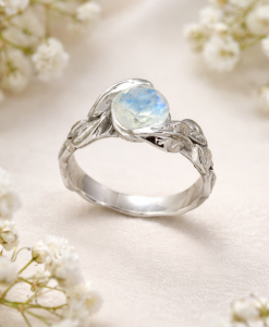 Moonstone Leaf Ring, White Gold Moonstone Leaf Ring - Image 7