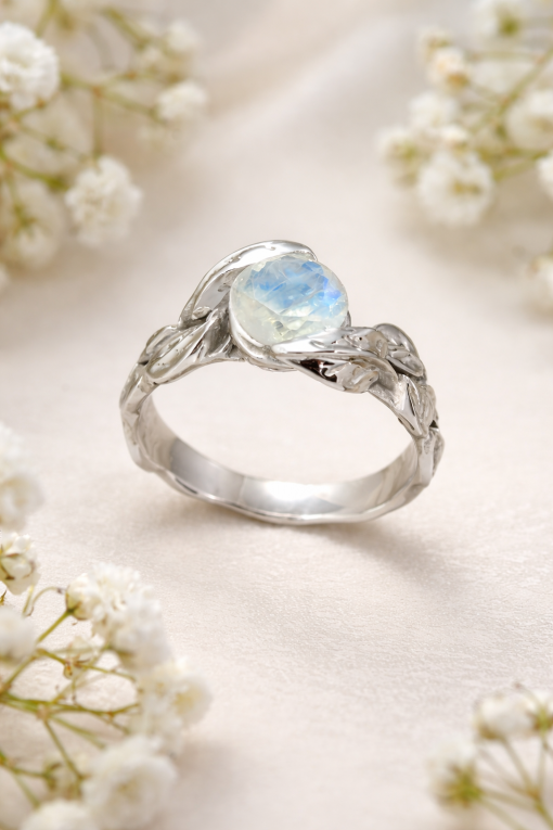 Moonstone Leaf Ring, White Gold Moonstone Leaf Ring Moonstone Leaf Ring, White Gold Moonstone Leaf Ring