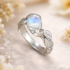 Moonstone Leaf Ring, White Gold Moonstone Leaf Ring Moonstone Leaf Ring, White Gold Moonstone Leaf Ring