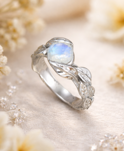 Moonstone Leaf Ring, White Gold Moonstone Leaf Ring - Image 4
