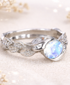 Moonstone Leaf Ring, White Gold Moonstone Leaf Ring - Image 3