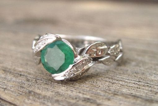 Natural Emerald Leaf Engagement Ring, Emerald Engagement Ring